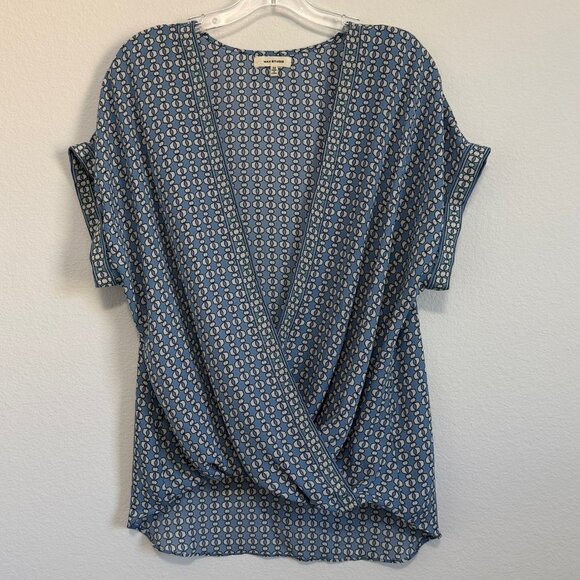 Max Studio | Tops | Max Studio Short Sleeve Vneck Faux Wrap Geo Blouse ...